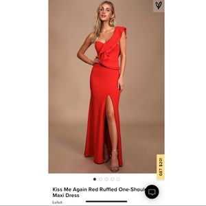 Lulu’s One shoulder Red ruffles Maxi dress